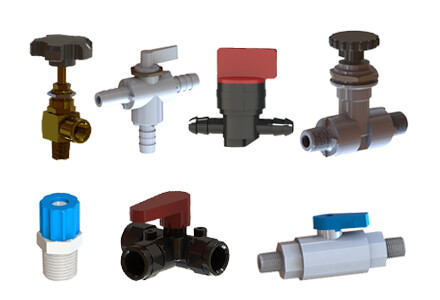 A sample selection of the types of miniature valves carried by ISM.