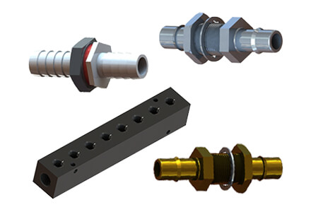A sample selection of the types of the manifolds and panel mount bulkheads carried by ISM.