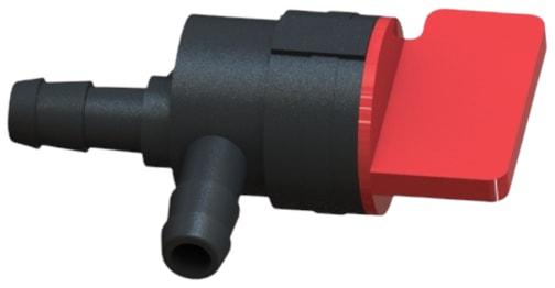  ITW 7413-02-9909 quarter turn, right angle fuel shut-off valve with a nylon 6 body and handle.