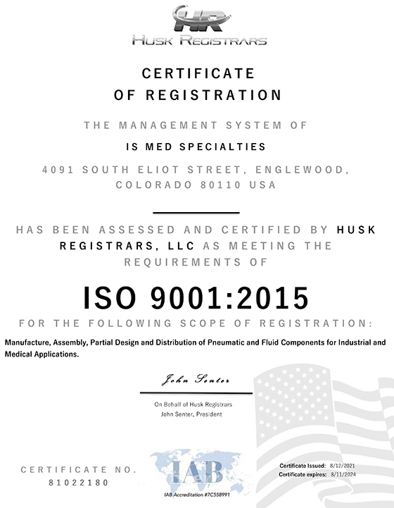IS Med Specialties ISO 9001:2015 Certificate of Registration
